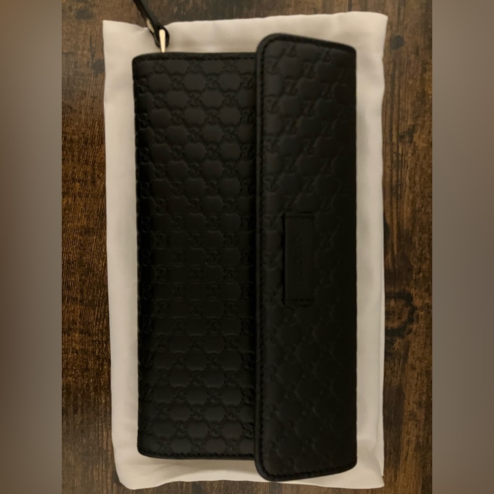 NEW Guccissima Authentic Large Embossed Micro GG Black Leather Wallet